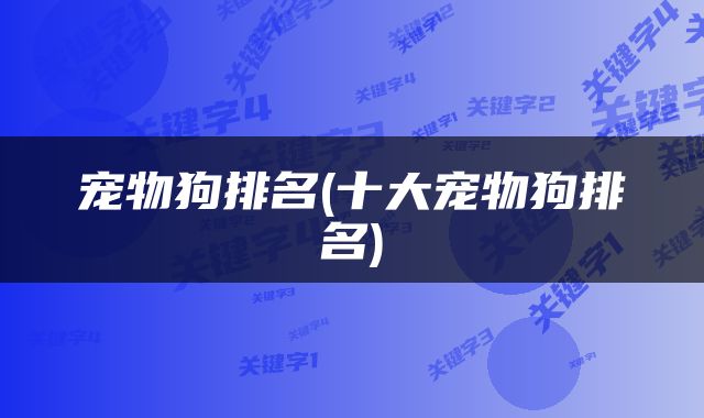 宠物狗排名(十大宠物狗排名)