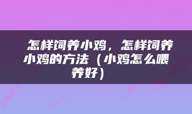  怎样饲养小鸡，怎样饲养小鸡的方法（小鸡怎么喂养好） 