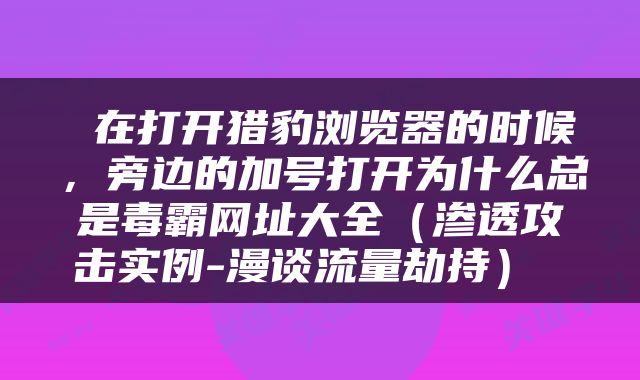  在打开猎豹浏览器的时候，旁边的加号打开为什么总是毒霸网址大全（渗透攻击实例-漫谈流量劫持） 
