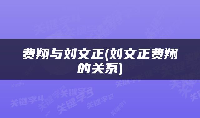 费翔与刘文正(刘文正费翔的关系)