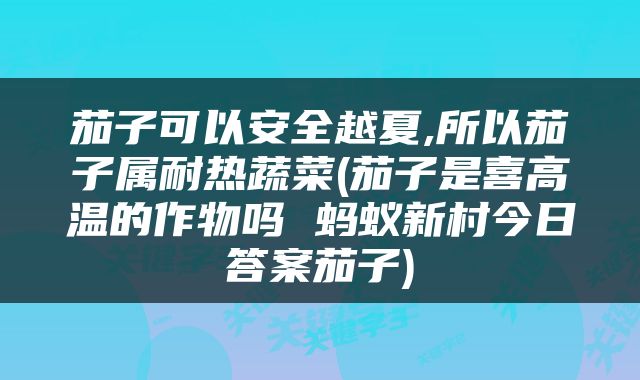 茄子可以安全越夏,所以茄子属耐热蔬菜(茄子是喜高温的作物吗 蚂蚁新村今日答案茄子)