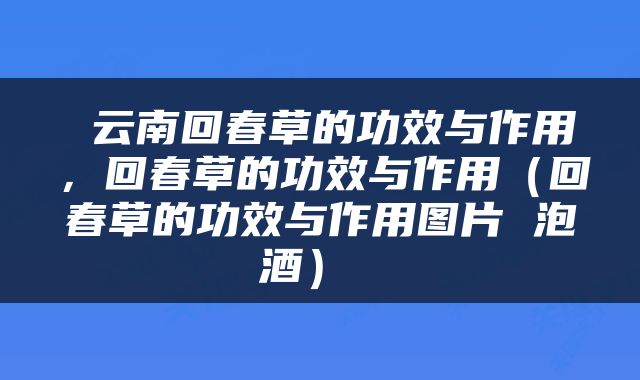  云南回春草的功效与作用，回春草的功效与作用（回春草的功效与作用图片 泡酒） 