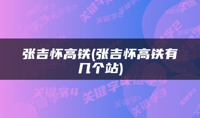 张吉怀高铁(张吉怀高铁有几个站)