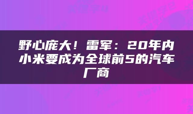 野心庞大!雷军:20年内小米要成为全球前5的汽车厂商