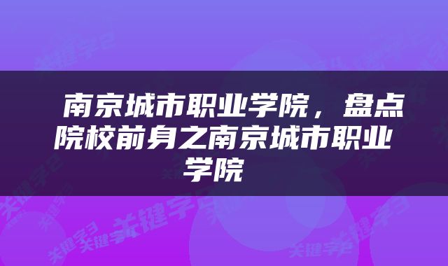  南京城市职业学院，盘点院校前身之南京城市职业学院 