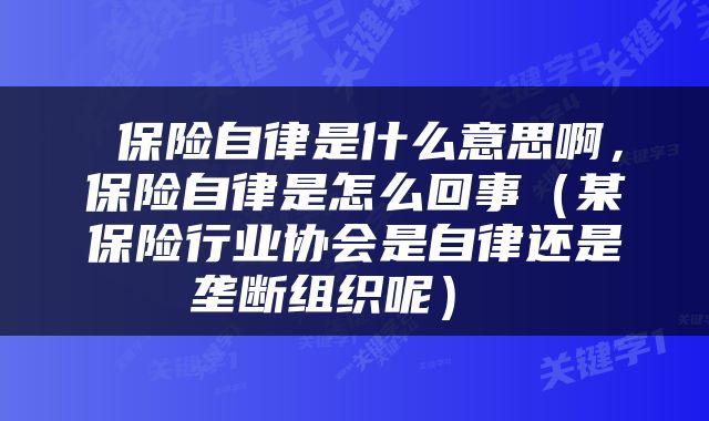  保险自律是什么意思啊，保险自律是怎么回事（某保险行业协会是自律还是垄断组织呢） 