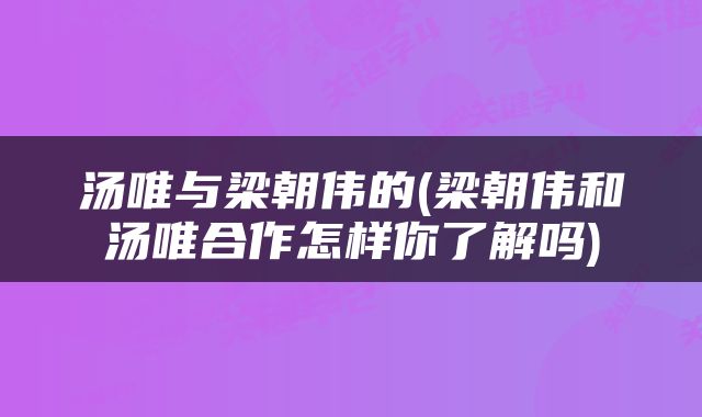 汤唯与梁朝伟的(梁朝伟和汤唯合作怎样你了解吗)