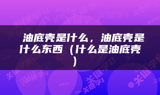  油底壳是什么，油底壳是什么东西（什么是油底壳） 
