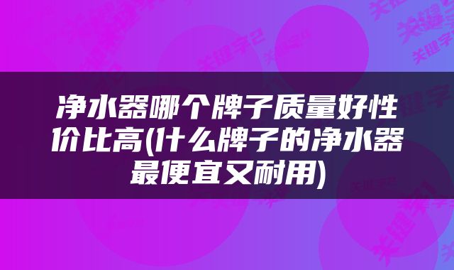 净水器哪个牌子质量好性价比高(什么牌子的净水器最便宜又耐用)