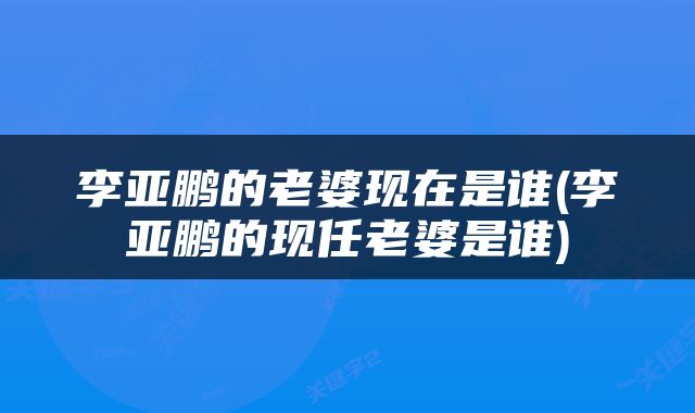 李亚鹏的老婆现在是谁(李亚鹏的现任老婆是谁)
