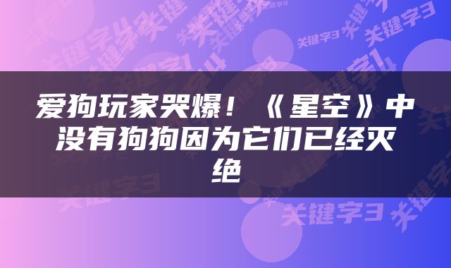 爱狗玩家哭爆！《星空》中没有狗狗因为它们已经灭绝