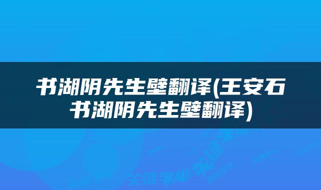书湖阴先生壁翻译(王安石书湖阴先生壁翻译)