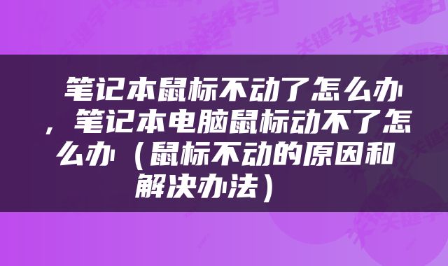  笔记本鼠标不动了怎么办，笔记本电脑鼠标动不了怎么办（鼠标不动的原因和解决办法） 