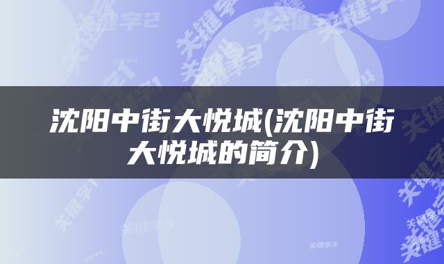 沈阳中街大悦城(沈阳中街大悦城的简介)
