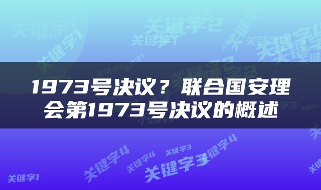 1973号决议？联合国安理会第1973号决议的概述
