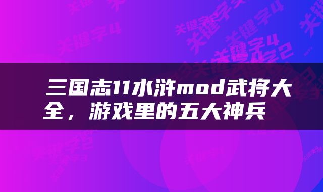  三国志11水浒mod武将大全，游戏里的五大神兵 