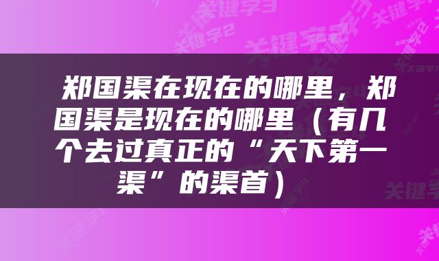 郑国渠在现在的哪里，郑国渠是现在的哪里（有几个去过真正的“天下第一渠”的渠首） 