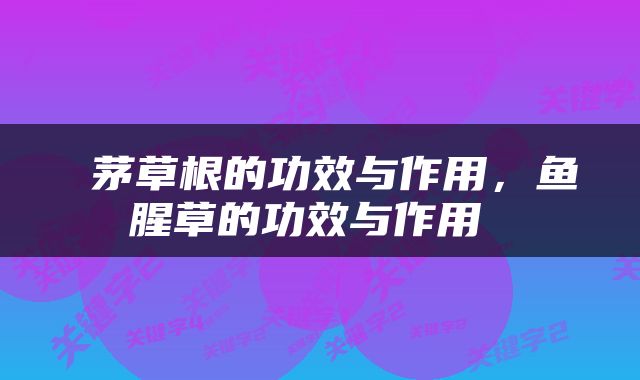  茅草根的功效与作用，鱼腥草的功效与作用 