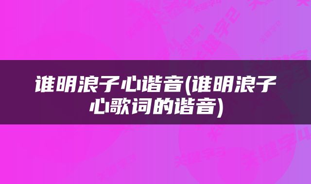 谁明浪子心谐音(谁明浪子心歌词的谐音)