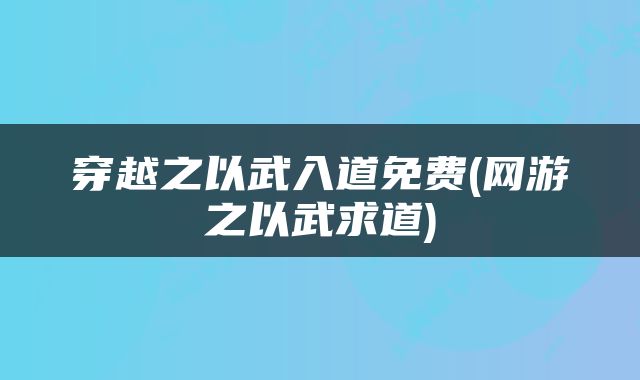 穿越之以武入道免费(网游之以武求道)