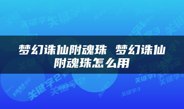 梦幻诛仙附魂珠 梦幻诛仙附魂珠怎么用