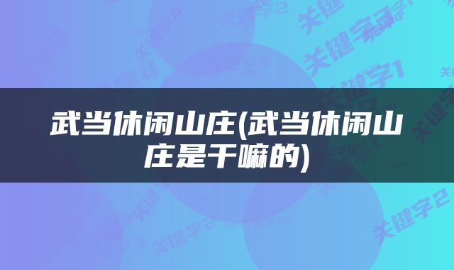 武当休闲山庄(武当休闲山庄是干嘛的)