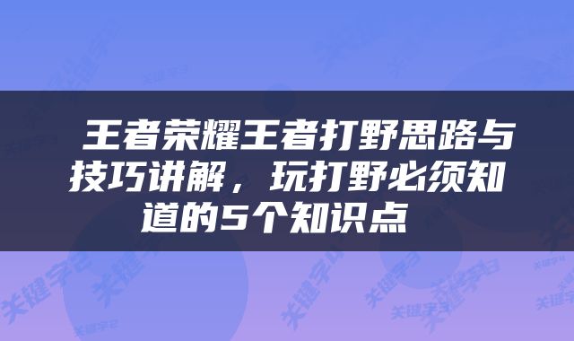  王者荣耀王者打野思路与技巧讲解，玩打野必须知道的5个知识点 