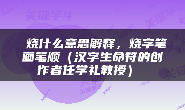  烧什么意思解释，烧字笔画笔顺（汉字生命符的创作者任学礼教授） 