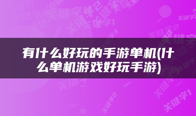 有什么好玩的手游单机(什么单机游戏好玩手游)