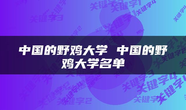 中国的野鸡大学 中国的野鸡大学名单