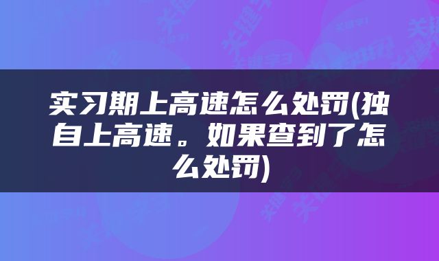 实习期上高速怎么处罚(独自上高速。如果查到了怎么处罚)