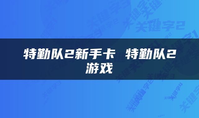 特勤队2新手卡 特勤队2游戏