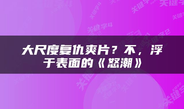 大尺度复仇爽片？不，浮于表面的《怒潮》