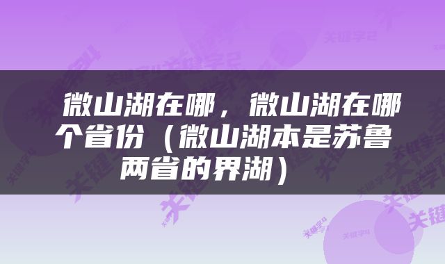  微山湖在哪，微山湖在哪个省份（微山湖本是苏鲁两省的界湖） 