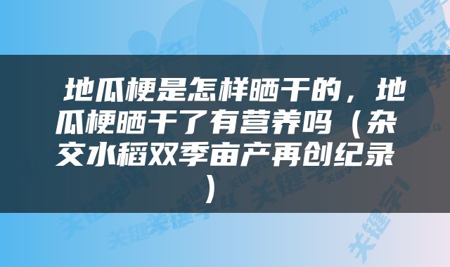  地瓜梗是怎样晒干的，地瓜梗晒干了有营养吗（杂交水稻双季亩产再创纪录） 