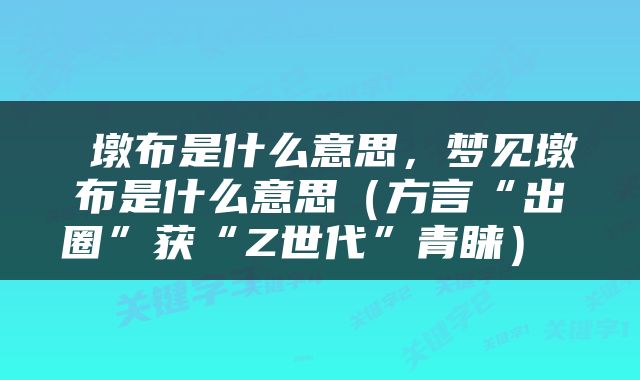  墩布是什么意思，梦见墩布是什么意思（方言“出圈”获“Z世代”青睐） 