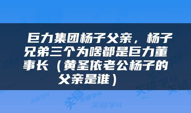  巨力集团杨子父亲，杨子兄弟三个为啥都是巨力董事长（黄圣依老公杨子的父亲是谁） 