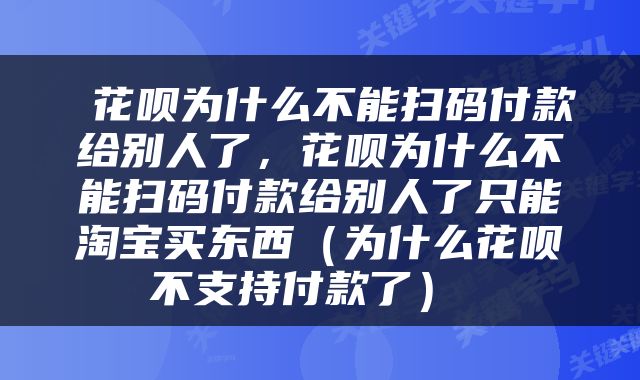  花呗为什么不能扫码付款给别人了，花呗为什么不能扫码付款给别人了只能淘宝买东西（为什么花呗不支持付款了） 