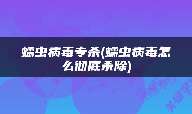 蠕虫病毒专杀(蠕虫病毒怎么彻底杀除)