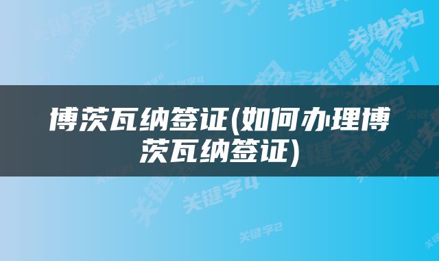博茨瓦纳签证(如何办理博茨瓦纳签证)