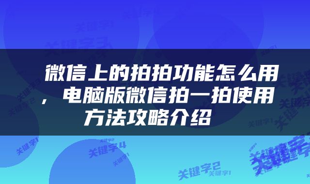  微信上的拍拍功能怎么用，电脑版微信拍一拍使用方法攻略介绍 