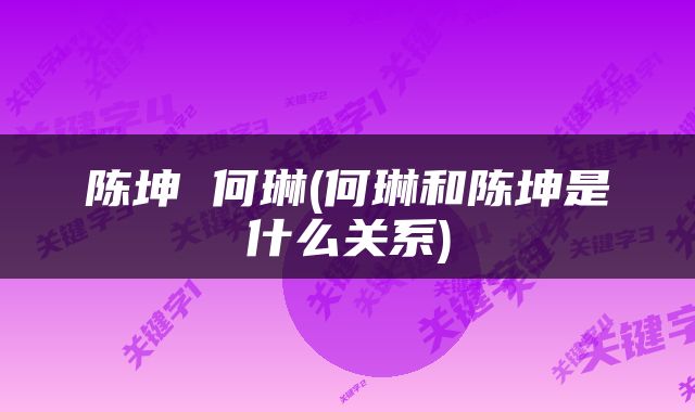 陈坤 何琳(何琳和陈坤是什么关系)