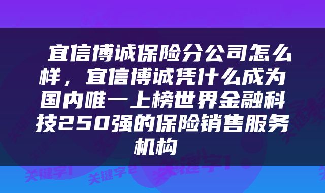  宜信博诚保险分公司怎么样，宜信博诚凭什么成为国内唯一上榜世界金融科技250强的保险销售服务机构 