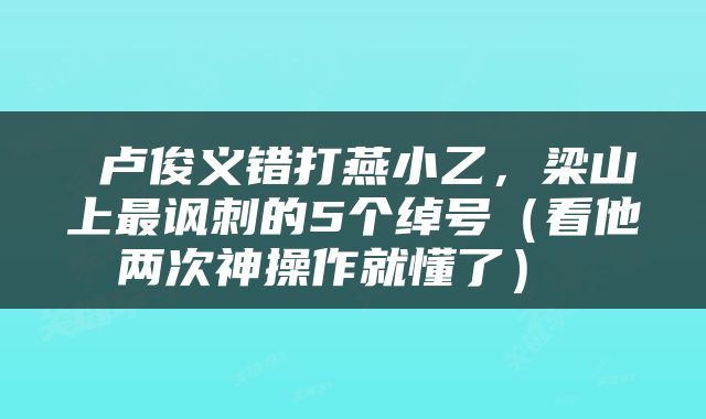  卢俊义错打燕小乙，梁山上最讽刺的5个绰号（看他两次神操作就懂了） 