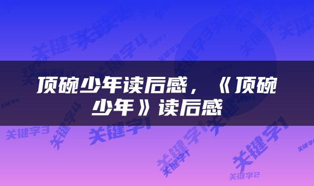 顶碗少年读后感，《顶碗少年》读后感