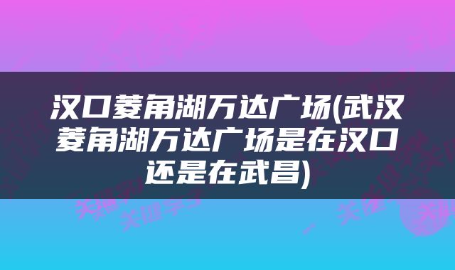 汉口菱角湖万达广场(武汉菱角湖万达广场是在汉口还是在武昌)
