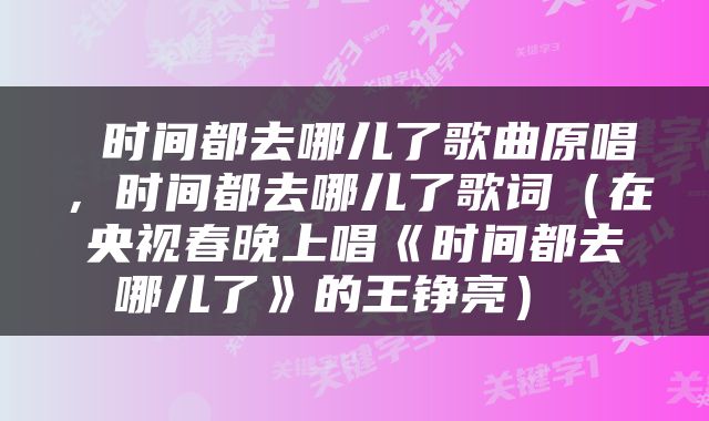  时间都去哪儿了歌曲原唱，时间都去哪儿了歌词（在央视春晚上唱《时间都去哪儿了》的王铮亮） 