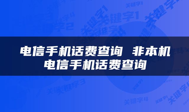 电信手机话费查询 非本机电信手机话费查询