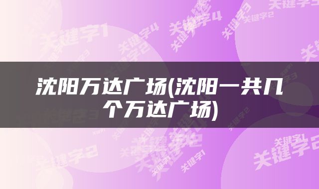 沈阳万达广场(沈阳一共几个万达广场)