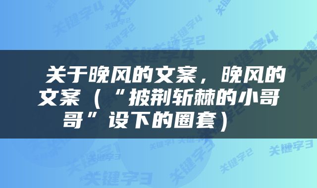  关于晚风的文案，晚风的文案（“披荆斩棘的小哥哥”设下的圈套） 